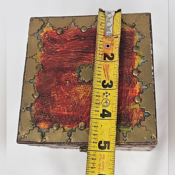 Handmade Pier 1 India Decorative Brass Wood Hinged Trinket Stash Box - Picture 11 of 13